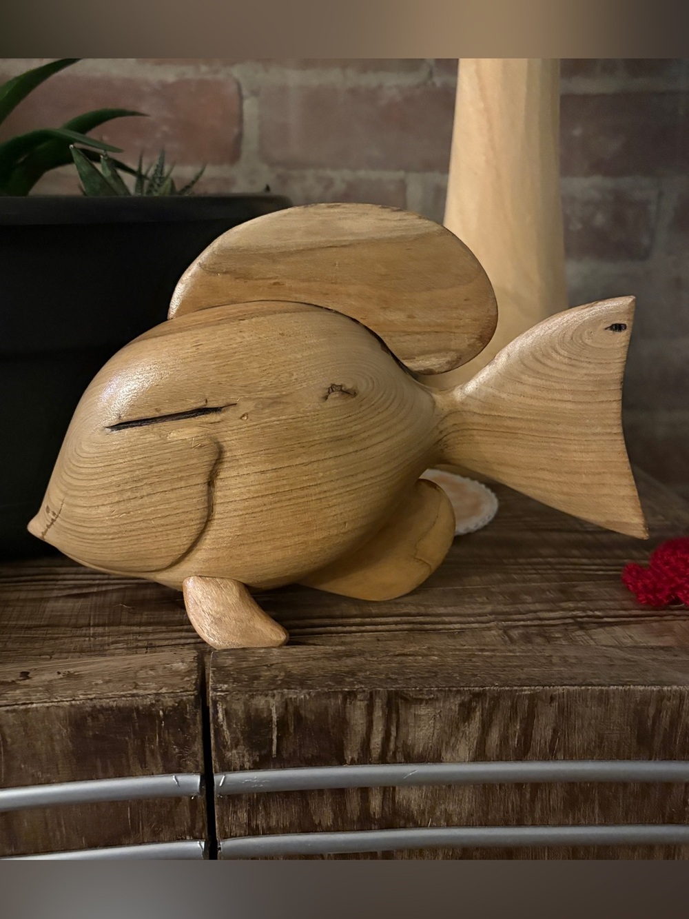 Vintage Hand Carved Solid Wood Fish Figurine • Mid Century Modern Decor